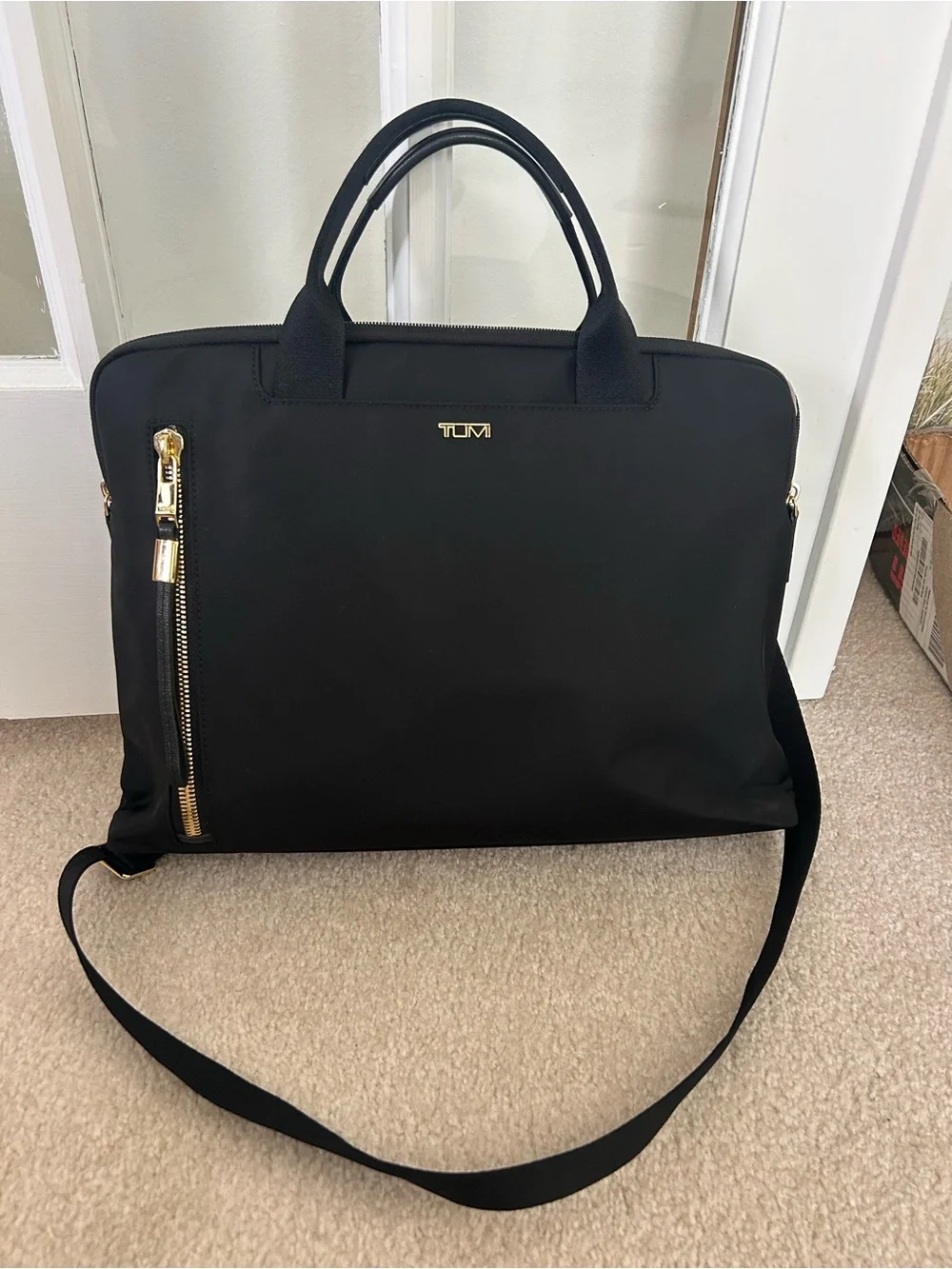Tumi Black Laptop Briefcase with Gold Hardware Nylon
